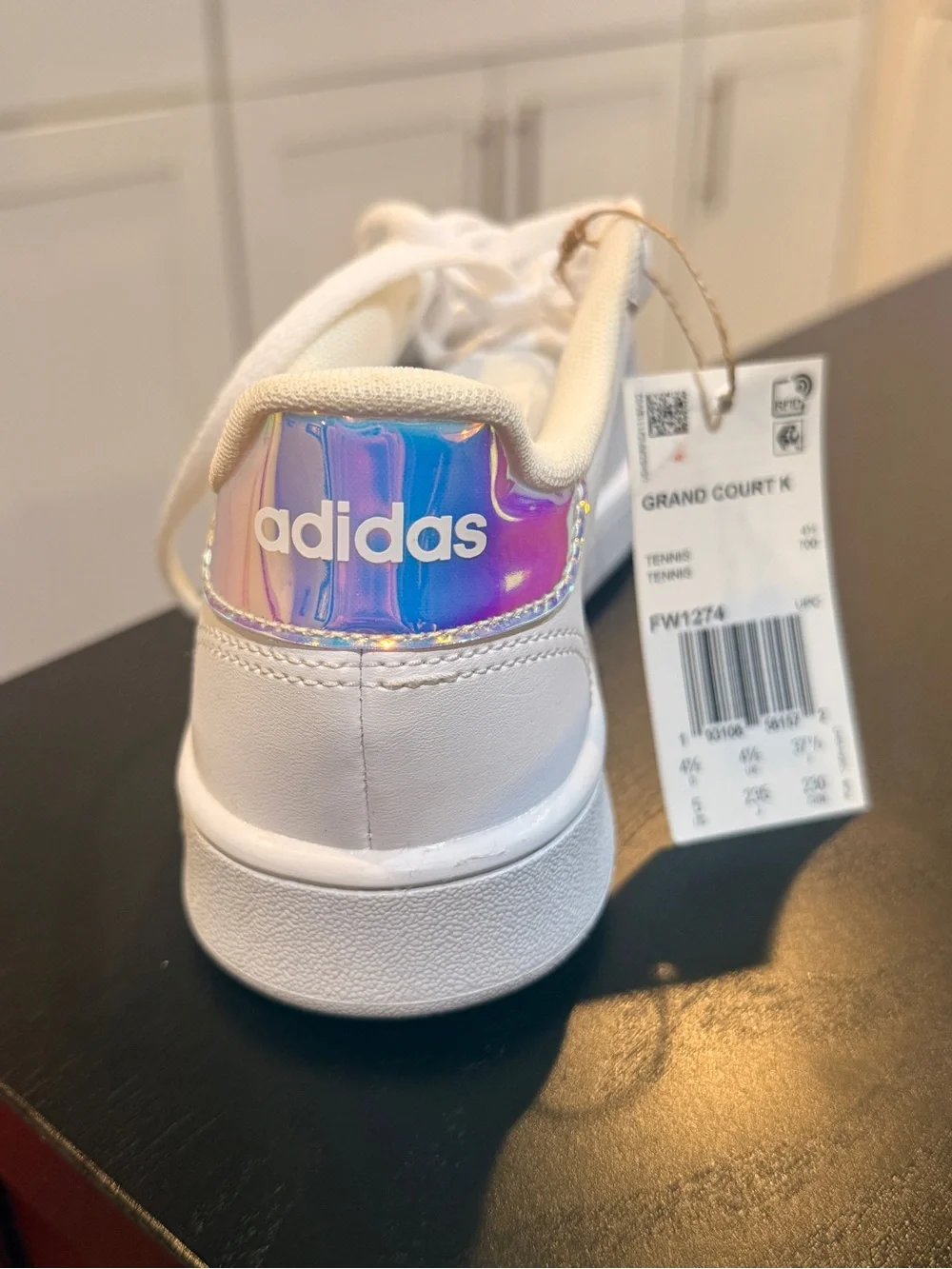 Kids White Sneakers with Iridescent Stripes